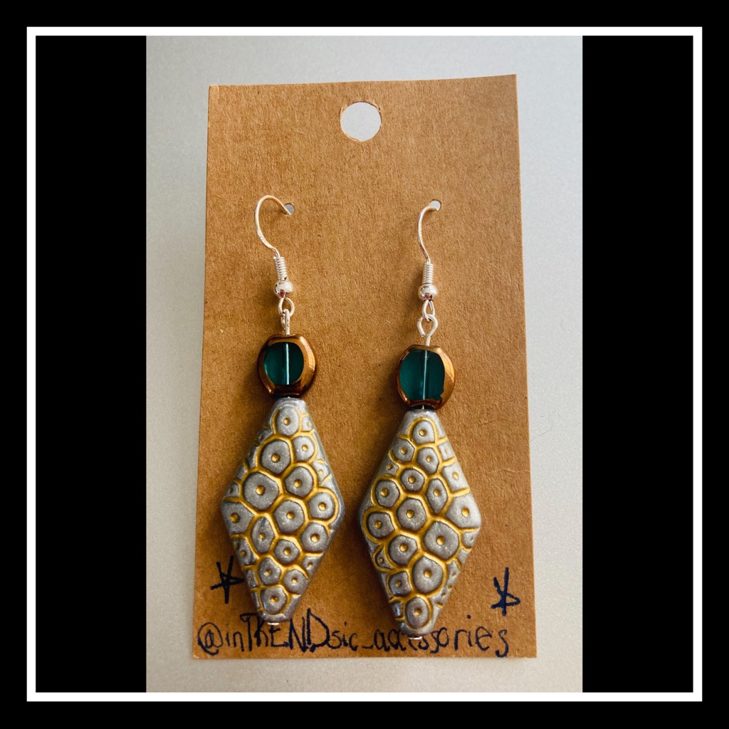 Blue Eyed Lucite Handmade Drop Down Earrings